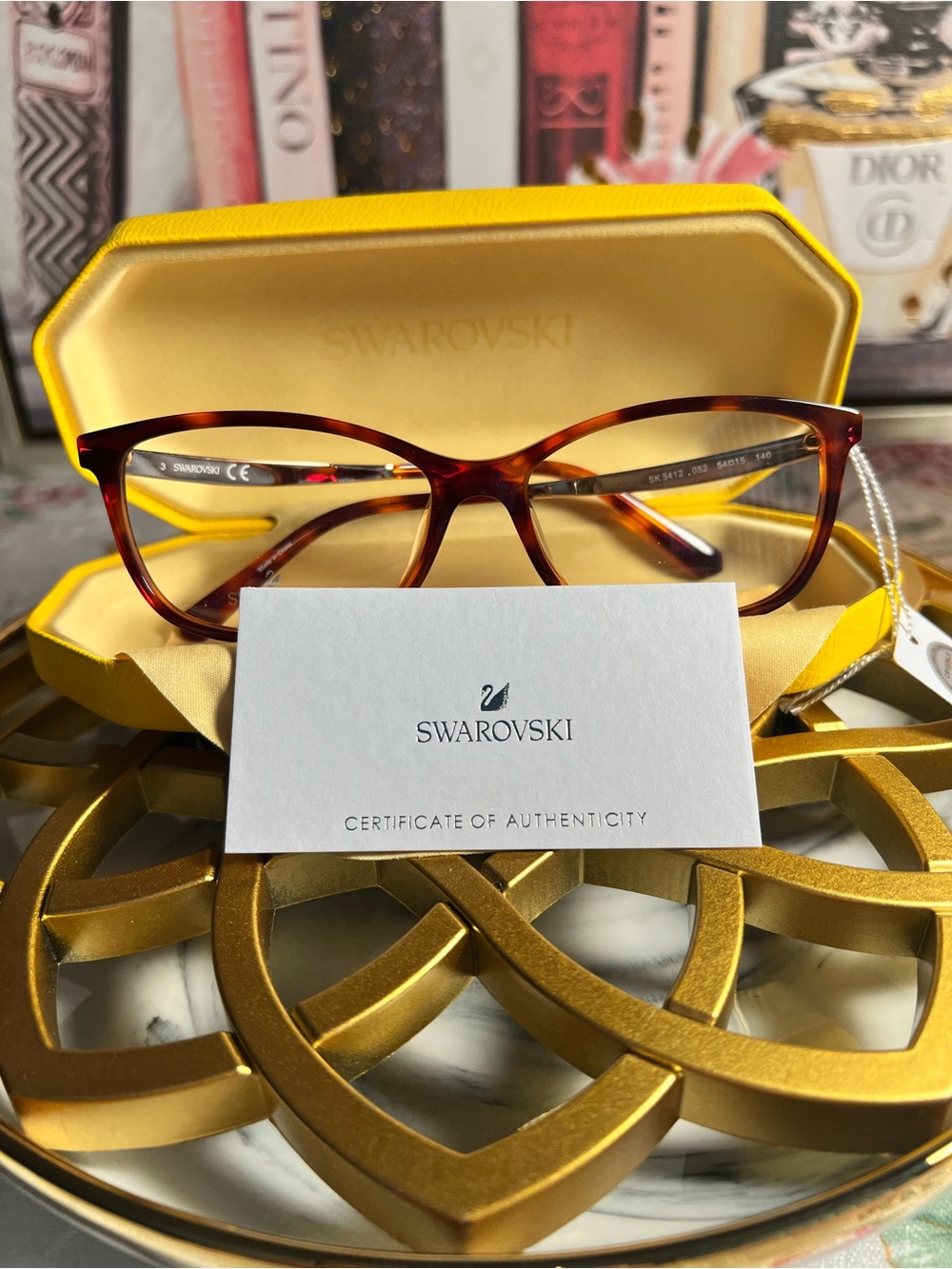 Swarovski Tortoiseshell and Gold Cat-Eye Glasses - Picture 11 of 13
